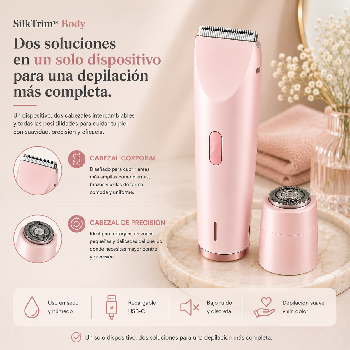 Depiladora SilkTrim™ 2 en 1 | Acabado Suave y Uniforme