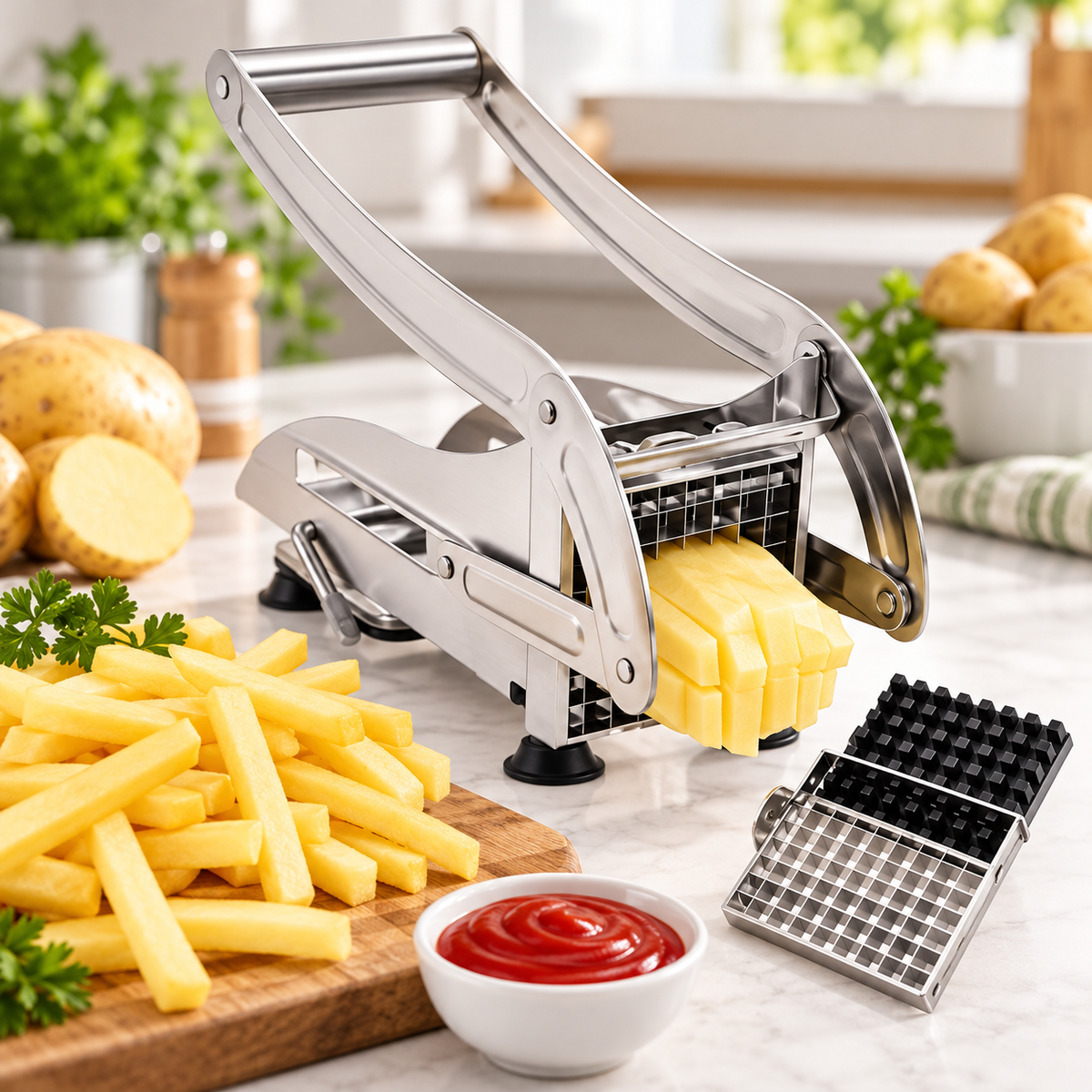 🍟✨ ¡Papas Fritas Perfectas en Casa! 🥔🔥 Cortador Manual MD-808: Rápido, Fácil y Práctico...