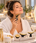 💖✨ ¡Luce un Rostro Radiante! Masajeador Facial y de Cuello 3 en 1 con 3 Cabezales Dorados 👑